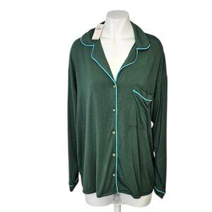 Anthropologie Womens Briar Piped Lounge Sleepwear Long Sleeve Shirt, Green, S